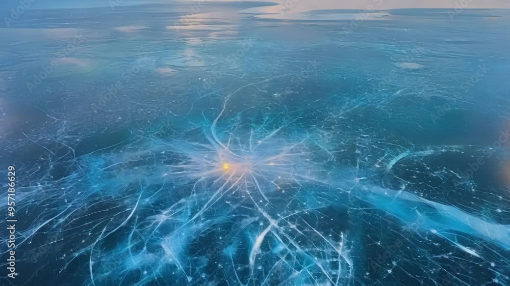 Aufkleber Abstract natural background with a magical pattern of cracks forming on the surface of a frozen lake, creating a mesmerizing spectacle