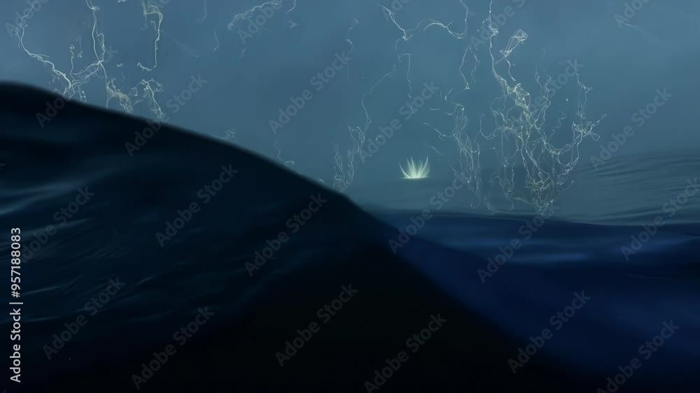 Poster dark blue water surface glistening with light reflecting on gentle ripples, creating a mysterious an