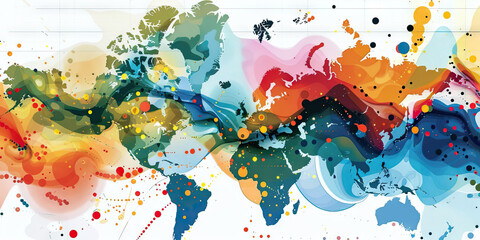 Obraz premium Market Risks: A hazard map indicating potential risks to market stability, like political instability or natural disasters, with colored dots marking areas of highest concern.