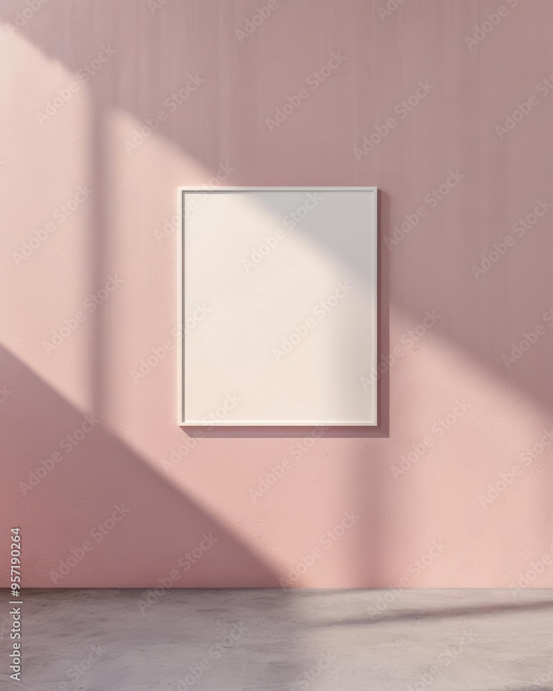 Poster serene indoor mockup minimalist pink wall with empty frame in tranquil light for advertisement