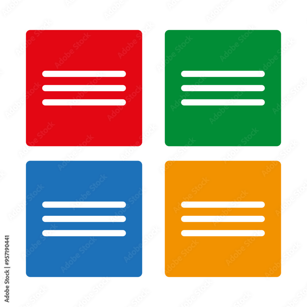 Aufkleber colorful square icons. flat text blocks. minimalistic layout design. bright vector shapes.
