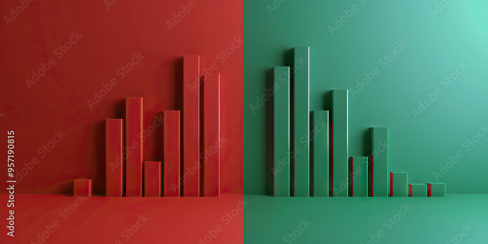 Poster a bar graph comparing the rates of inflation and deflation over time, set against a minimalist abstr