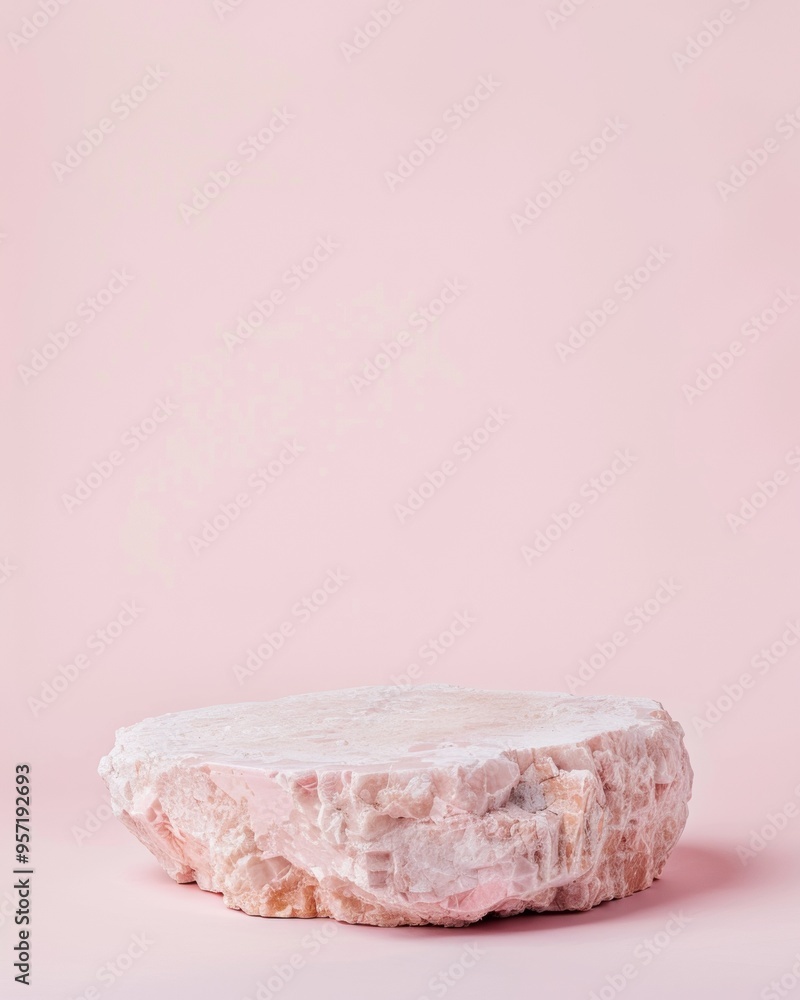 Poster minimalist stone podium mockup on gradient pink background with soft glow and textured detail for pr