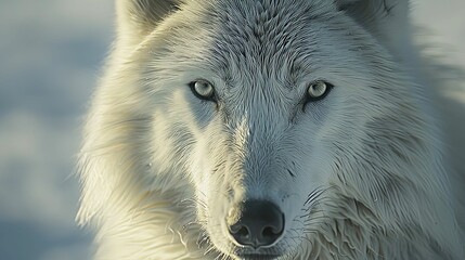 Obraz premium Close-up Portrait of a White Wolf with Intense Green Eyes