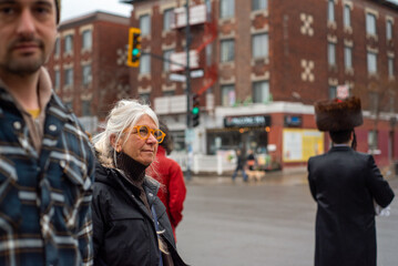 Senior traveler in the streets of Montreal