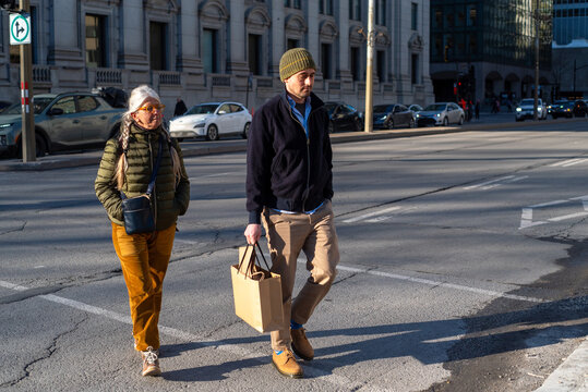 Mother and son shopping in Montreal