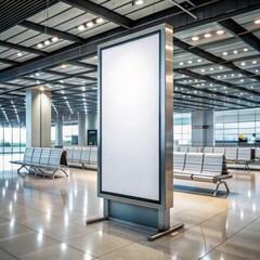 Blank Billboard Mockup in Modern Airport Terminal, airport, billboard, signage