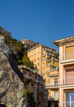 Levanto, Liguria typical residential buildings by the cliff