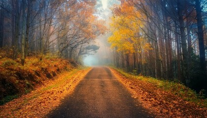 Obraz premium Sendero rústico en medio de un bosque profundo de otoño