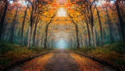 Obraz premium Sendero rústico en medio de un bosque profundo de otoño