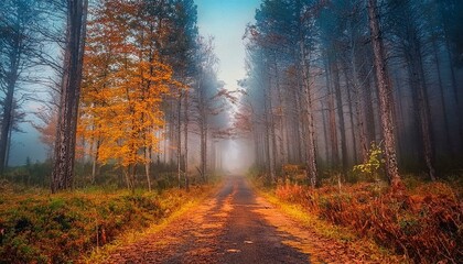 Sendero r&uacute;stico en medio de un bosque profundo de oto&ntilde;o