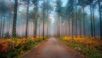 Camino rural en medio de un bosque otoñal