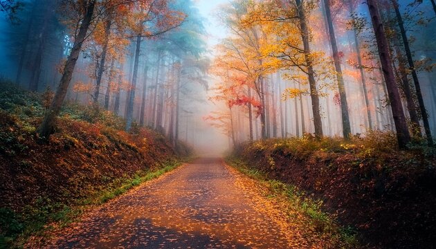 Sendero r&uacute;stico en medio de un bosque profundo de oto&ntilde;o