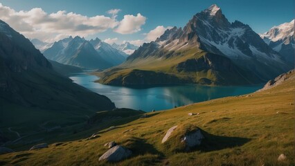 Fototapeta premium Wallpaper amazing view of pure mountains, exciting sunrise