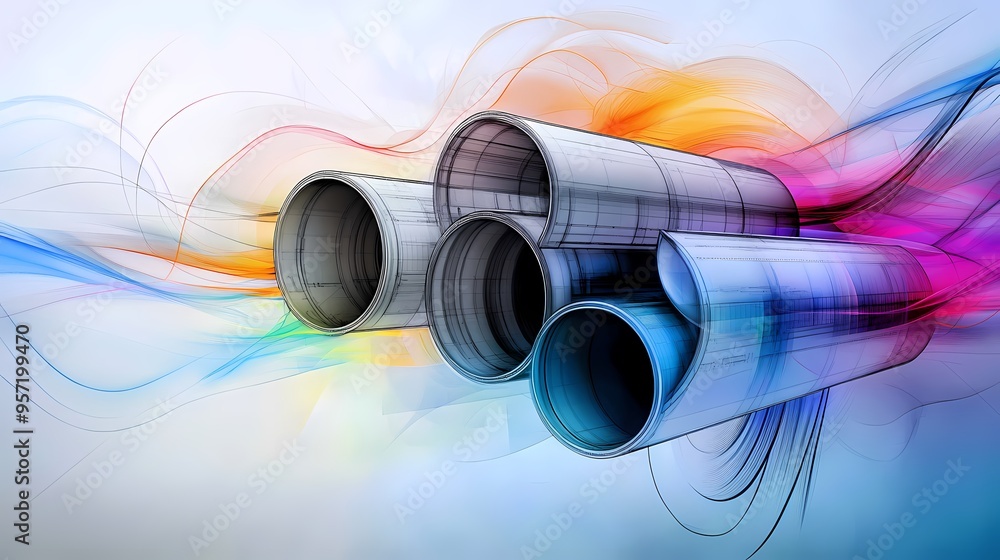 Poster futuristic technical schematics in digital painting style - abstract architectural design on pastel 