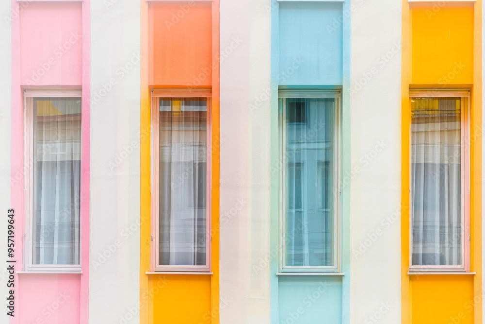 Aufkleber symmetrical abstract pastel windows facade architectural blur - vibrant colorful vertical compositio