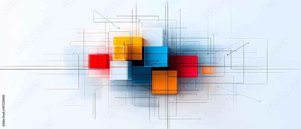 Poster precision assembly: 3d printing diagrams in digital painting style birds eye view concept with high 