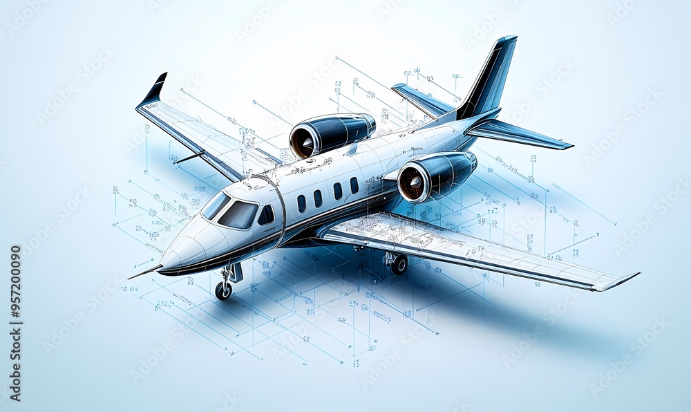 Poster aircraft design technical assembly instructions in color pencil style on pastel background with shar