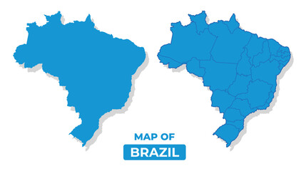 Vector Brazil map set simple flat illustration with borders of regions