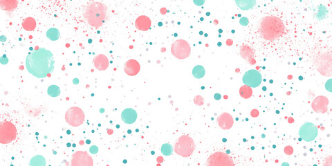 Mint and pink small spots create a grunge texture on a white isolated background