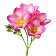 Fototapeta premium Delicate Pink Freesia Blooms, Isolated on White Background, Close-up, Flower, Blossom, Petal, Nature