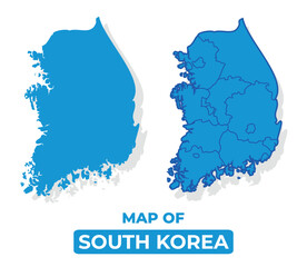 Vector South Korea map set simple flat illustration with borders of regions