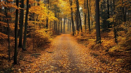 Fototapeta premium Forest paths in autumn colors in the Tricity Landscape Park, Gdansk, Poland