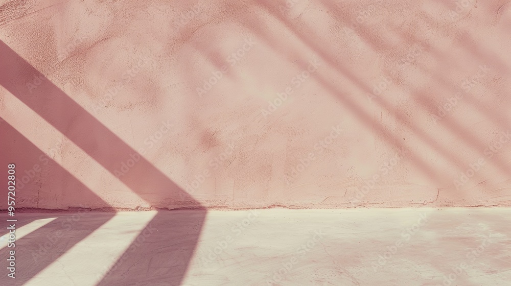 Aufkleber tranquil modern minimalist soft pink plaster wall with concrete floor at dawn - serene indoor scene 