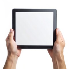 Hands Holding Tablet with White Screen, technology, gadget, mockup , device