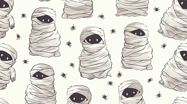 A Pattern of Bandaged Mummies and Spiders