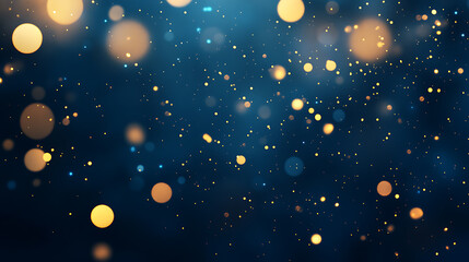 Abstract Background Dark Navy Blue Gold Unfocused Particles Christmas Lights Shine Bokeh Holiday Party Celebration Minimal Minimalistic Backdrop Wallpaper