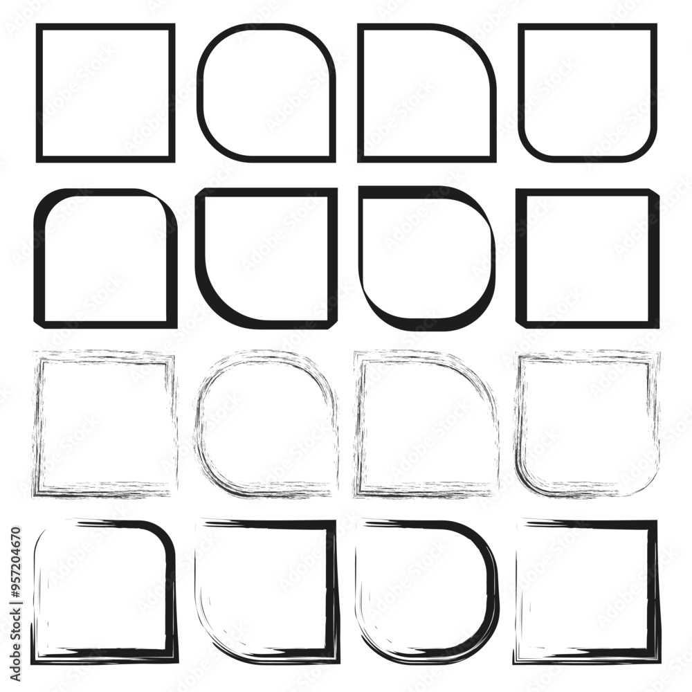Poster abstract square frames. rounded corner variations. rough textured design. minimalist vector illustra