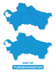 Vector Turkmenistan map set simple flat illustration with borders of regions