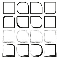 Abstract square frames. Rounded corner variations. Rough textured design. Minimalist vector illustration.