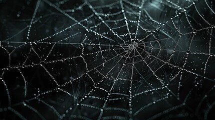 Obraz premium Dew-Covered Spider Web with Glowing Center