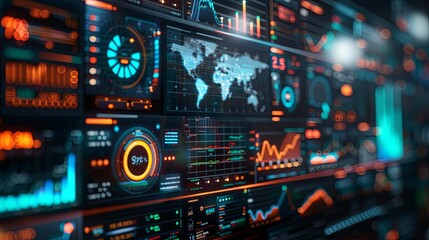 Obraz premium A Wall of Monitors Displaying Data and Charts