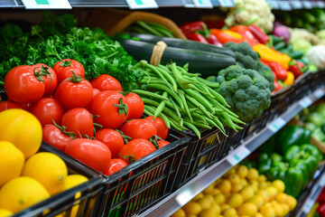 Vegetables on a supermarket shelf.