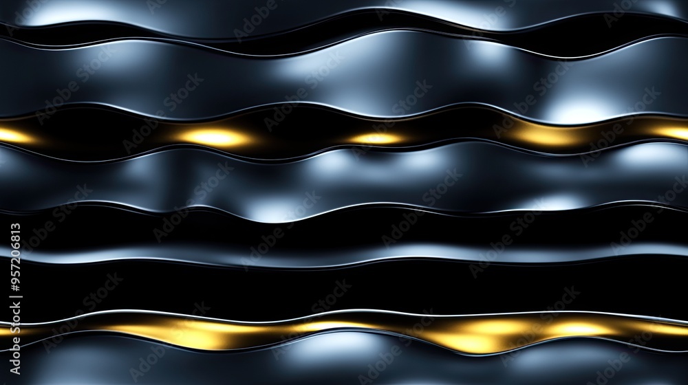 Poster delicate soft blue waves embody a gentle flow, enhanced by warm golden light, presenting an abstract