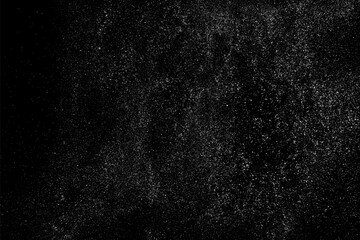 Distressed white grainy texture. Dust overlay textured. Grain noise particles. Snow effects pack. Rusted black background. Vector illustration, EPS 10.	
