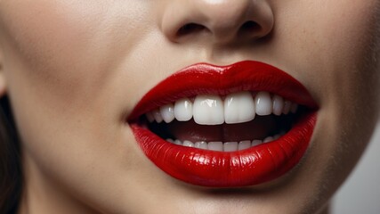 Fototapeta premium A close up of a red fake mouth alongside white teeth.