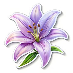 Purple Lily Flower Sticker Illustration, Digital Art, Floral, Sticker, Illustration