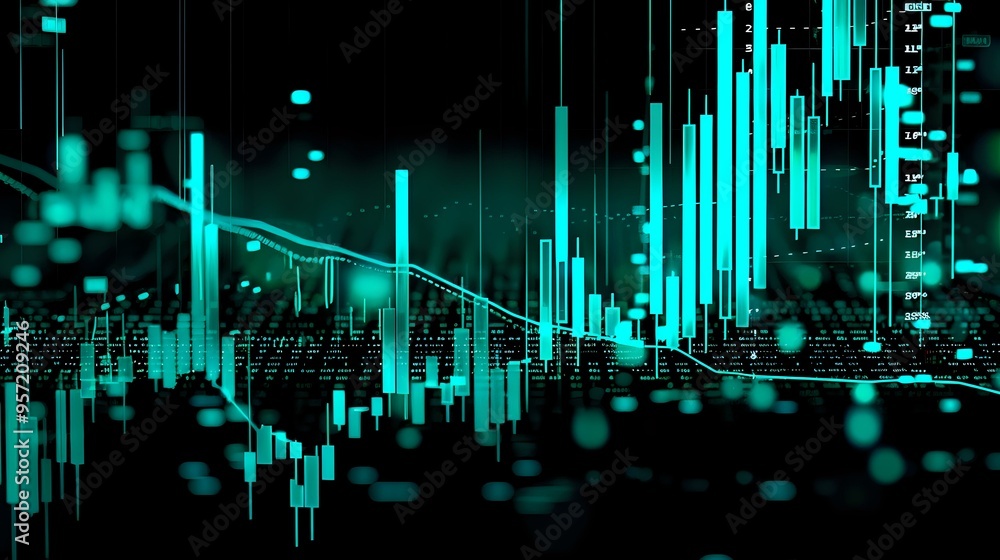 Aufkleber digital representation of financial data with glowing bar charts and line graphs, symbolizing analyt