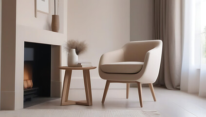Fototapeta premium beige snuggle chair near console table country provence interior design modern living room hall