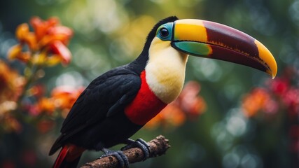 Fototapeta premium Mesmerizing Tropical Toucan with Vivid Plumage and Captivating Beak.
