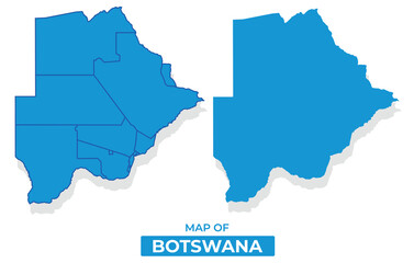 Vector Botswana map set simple flat illustration with borders of regions