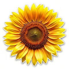 Sunlit Sunflower Bloom, Isolated, White Background, Floral, Nature, Summer