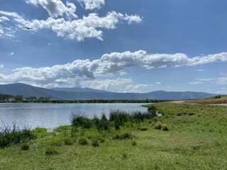 Tanzania safari lake with clouds