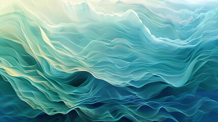 Obraz premium An abstract background with soft, flowing waves of color in gradient shades of blue and green, resembling water or air currents, providing a sense of calm and fluidity