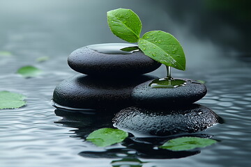 Zen-inspired scene with hot stones, essential oils, and smooth pebbles representing hair-free skin