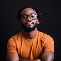 Obraz premium Attractive african american man wearing blue tshirt and glasses